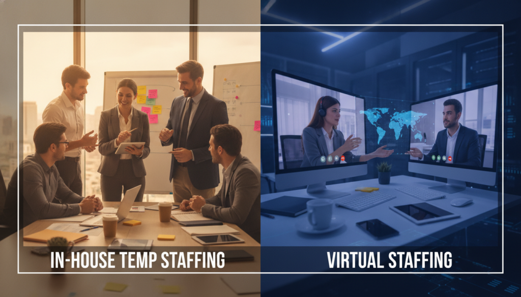 In-House Temp Staffing vs. Virtual Staffing: A Side-by-Side for Coverage Gaps
